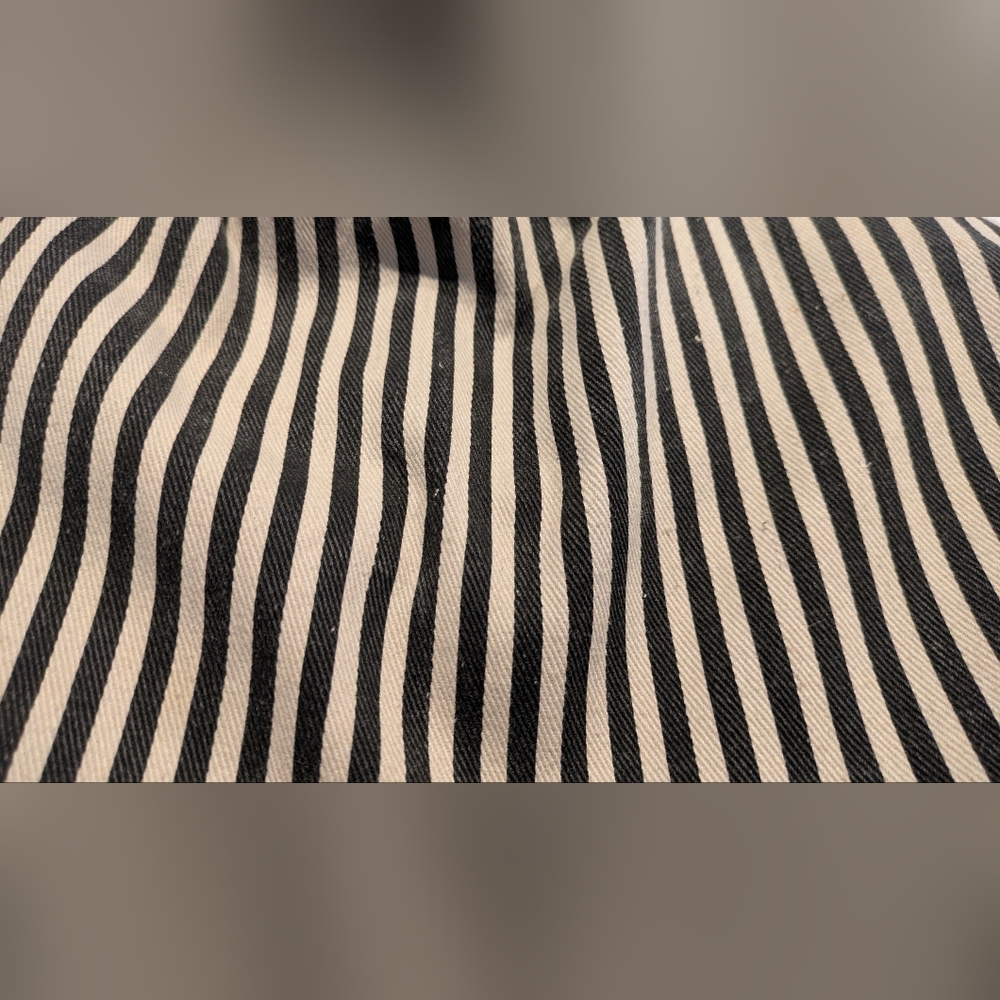 Striped Black and White Women's Bag with Wooden Handle - Picture 5 of 9